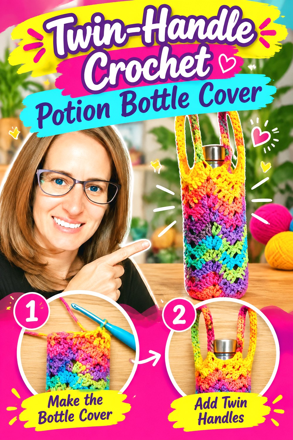 Twin Handle Crochet Potion Bottle Cover