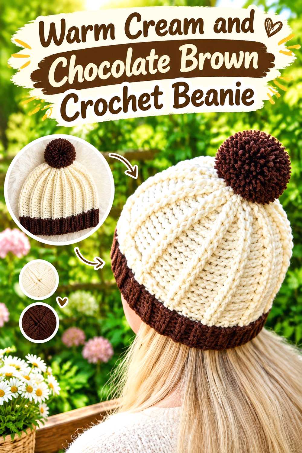 6. Warm Cream And Chocolate Brown Crochet Beanie