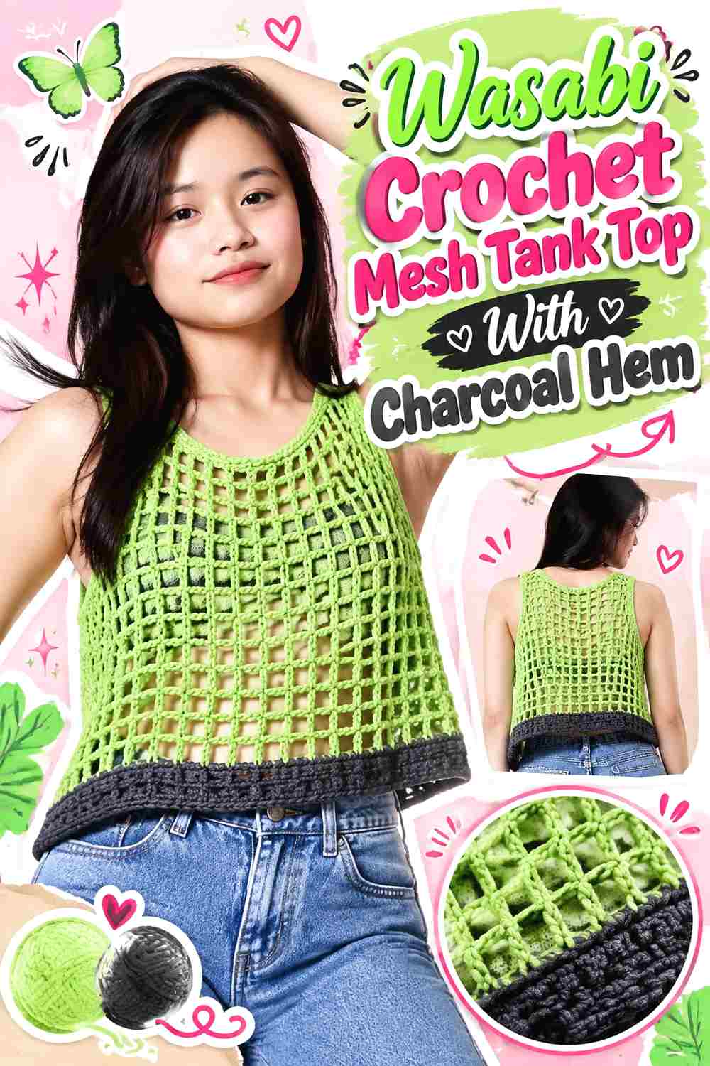 11. Wasabi Crochet Mesh Tank Top With Charcoal Hem