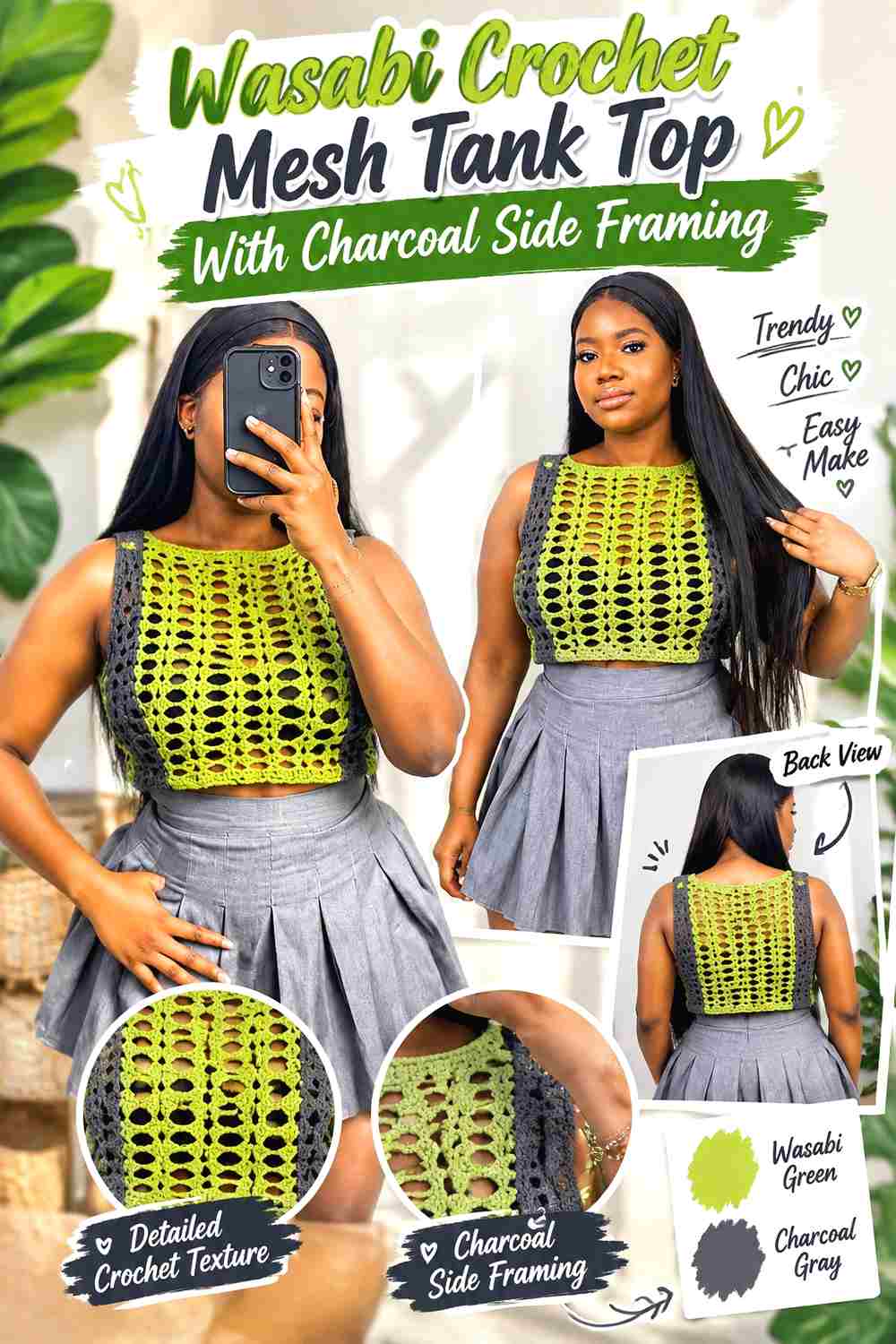 14. Wasabi Crochet Mesh Tank Top With Charcoal Side Framing