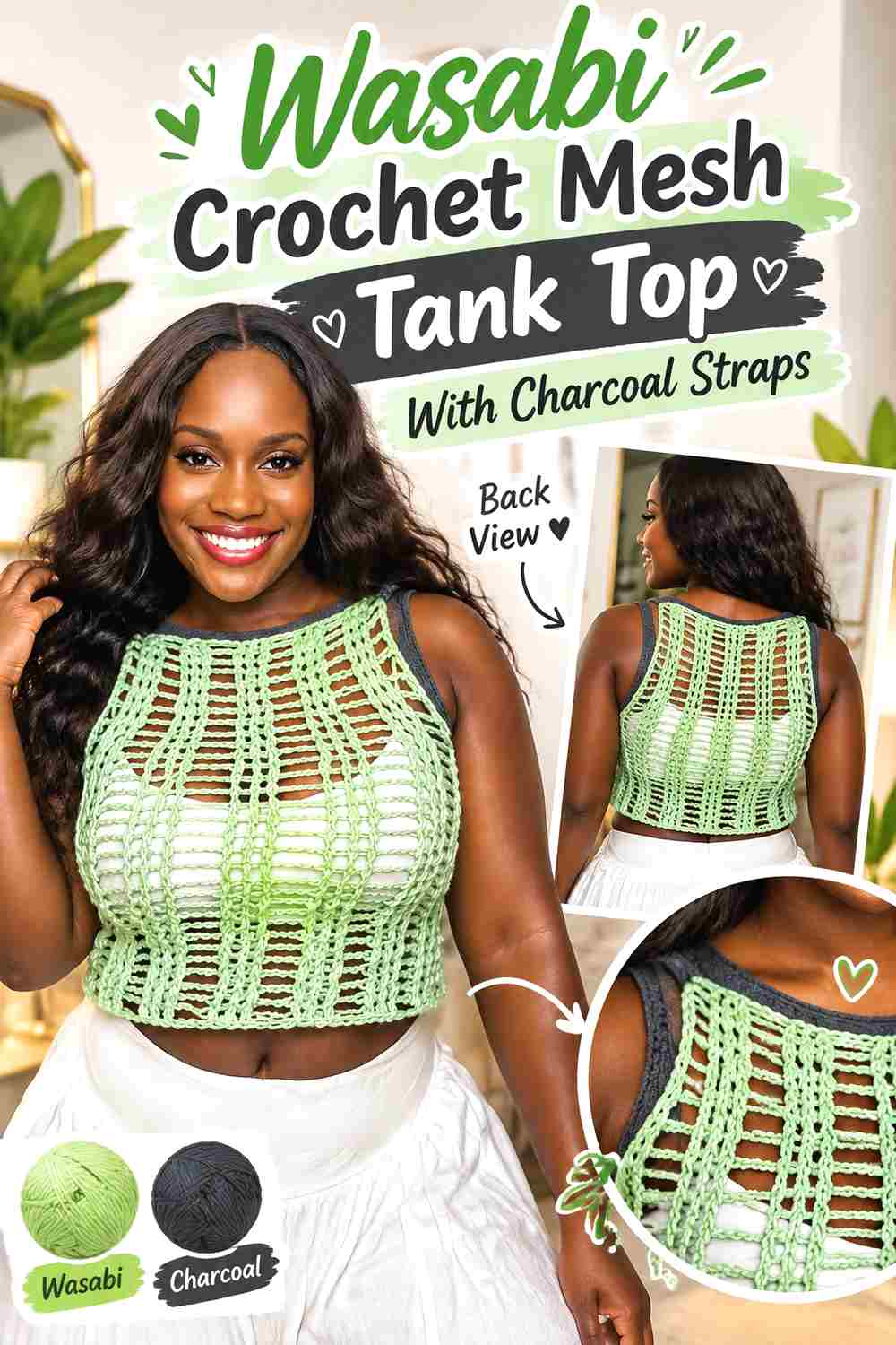 4. Wasabi Crochet Mesh Tank Top With Charcoal Straps