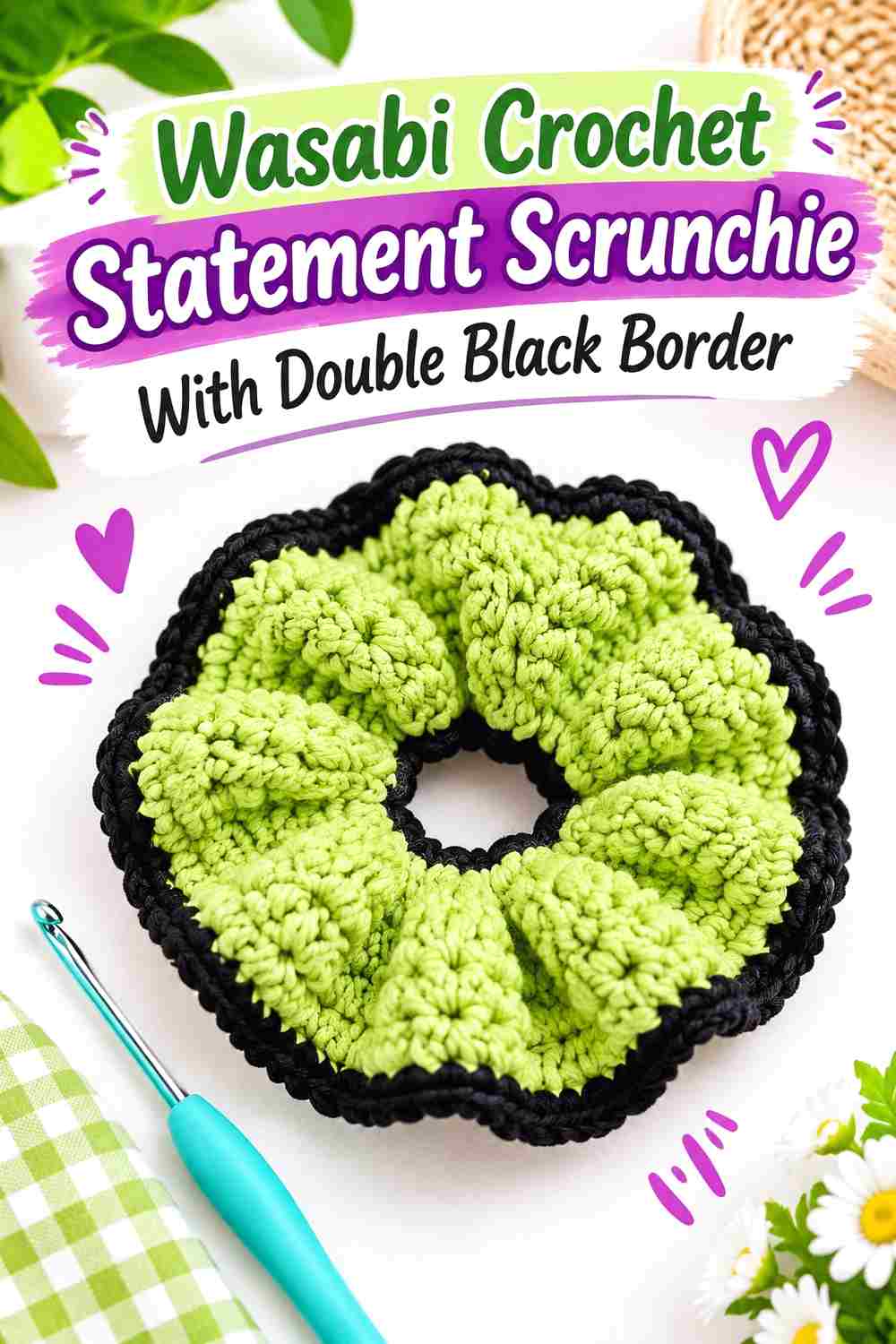 3. Wasabi Crochet Statement Scrunchie With Double Black Border