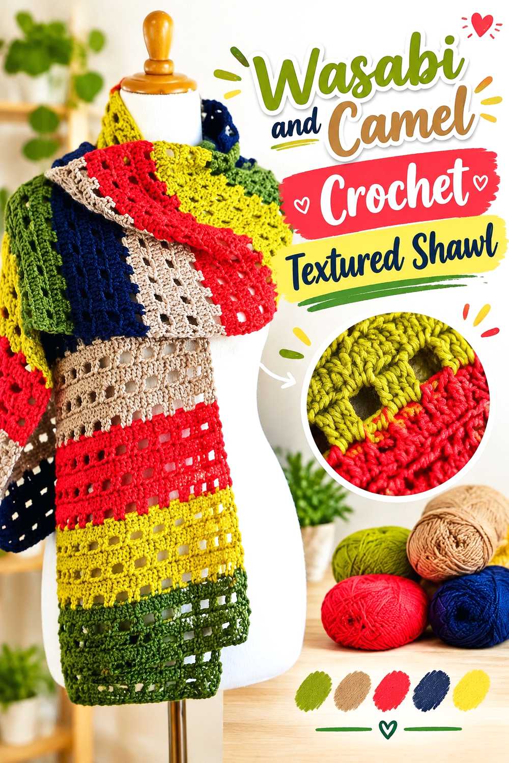 4. Wasabi And Camel Crochet Textured Shawl