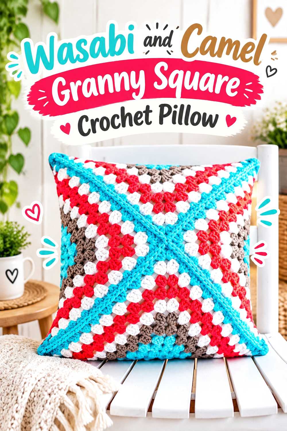 10. Wasabi And Camel Granny Square Crochet Pillow