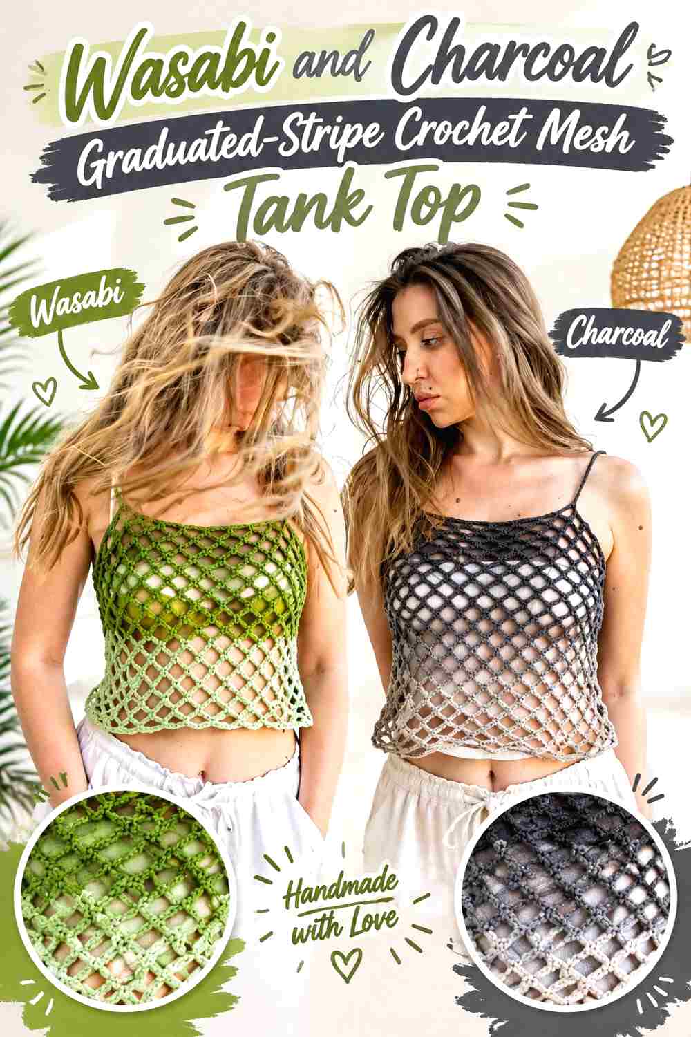 13. Wasabi And Charcoal Graduated Stripe Crochet Mesh Tank Top