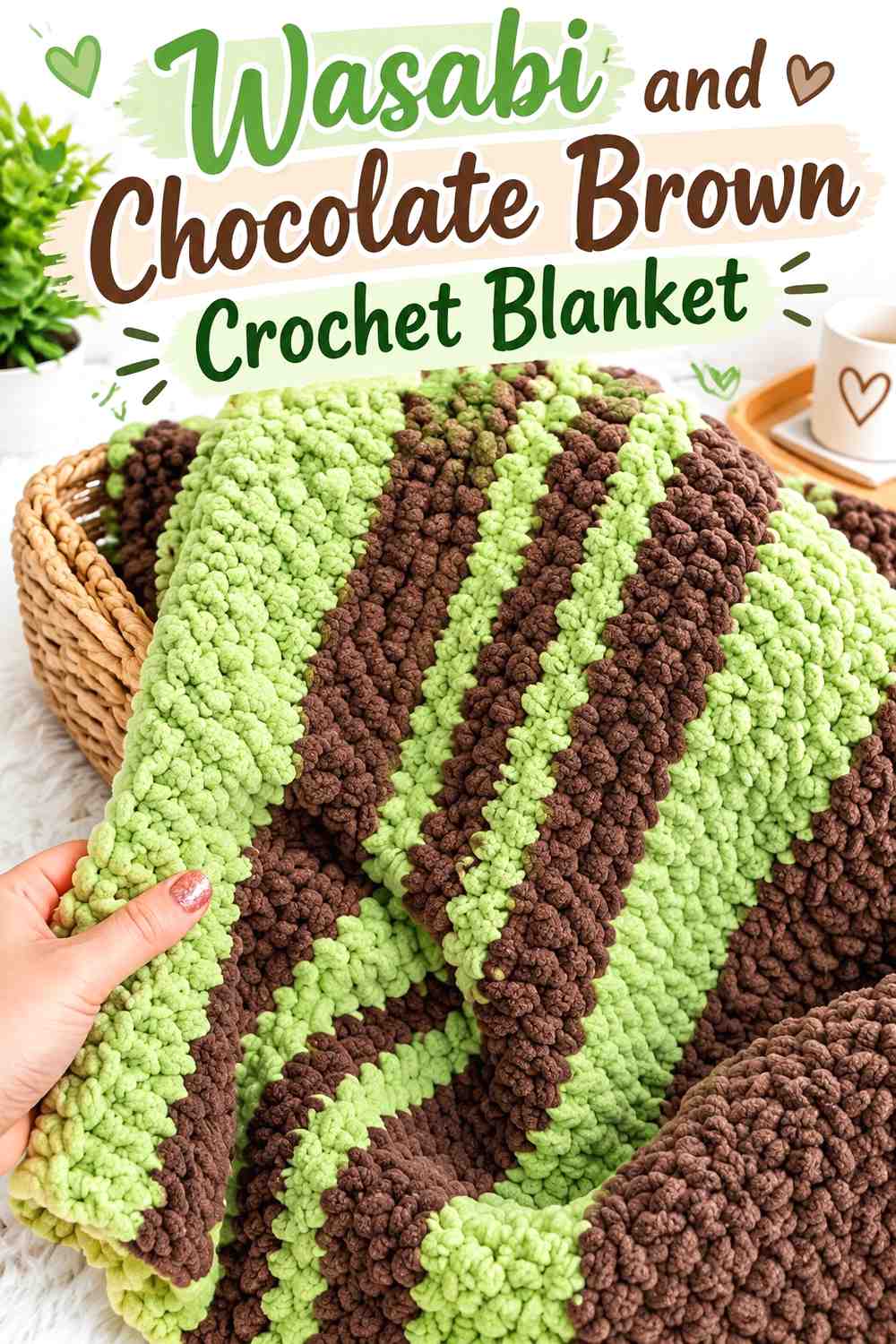 1. Wasabi And Chocolate Brown Crochet Blanket