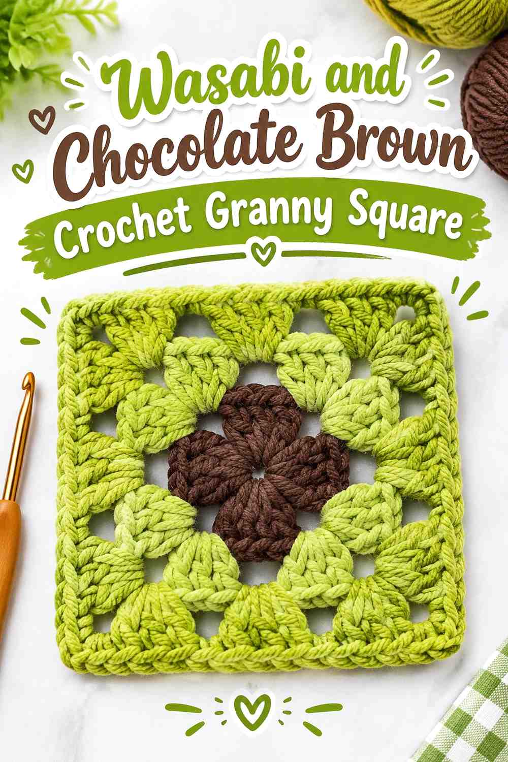 7. Wasabi And Chocolate Brown Crochet Granny Square