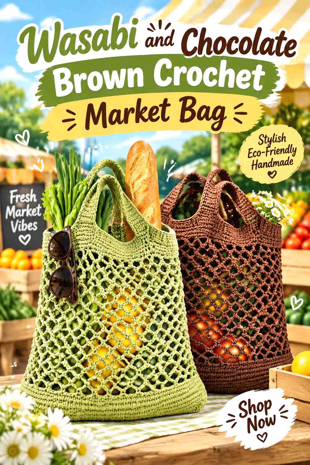 11. Wasabi And Chocolate Brown Crochet Market Bag