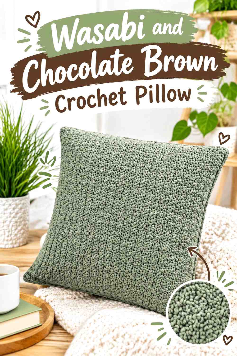 3. Wasabi And Chocolate Brown Crochet Pillow