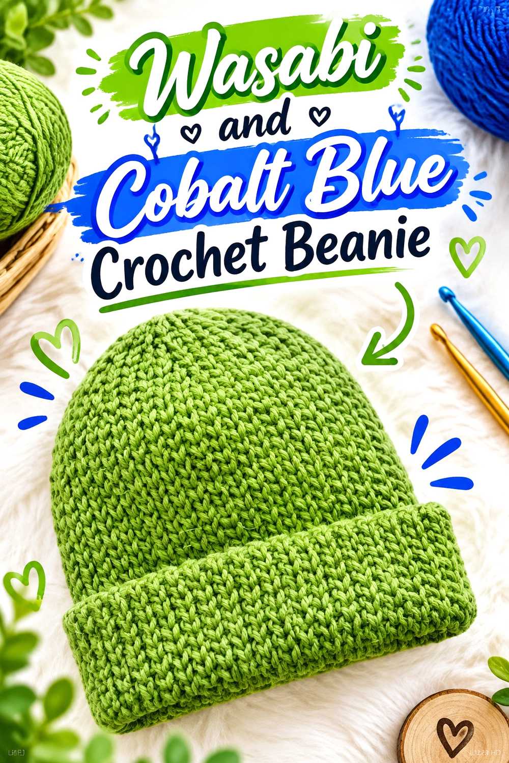 4. Wasabi And Cobalt Blue Crochet Beanie