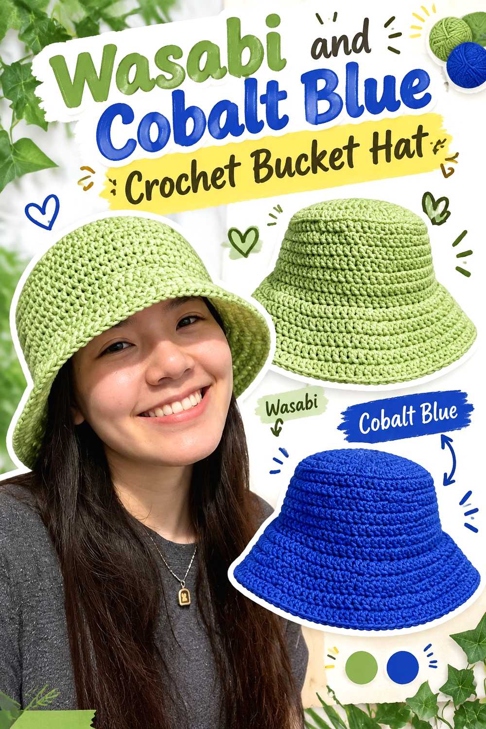 2. Wasabi And Cobalt Blue Crochet Bucket Hat