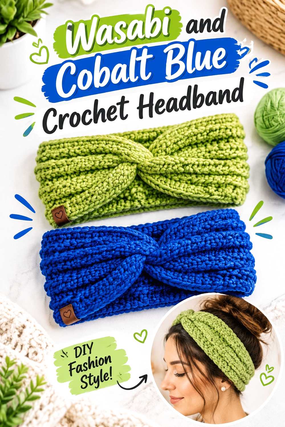 12. Wasabi And Cobalt Blue Crochet Headband