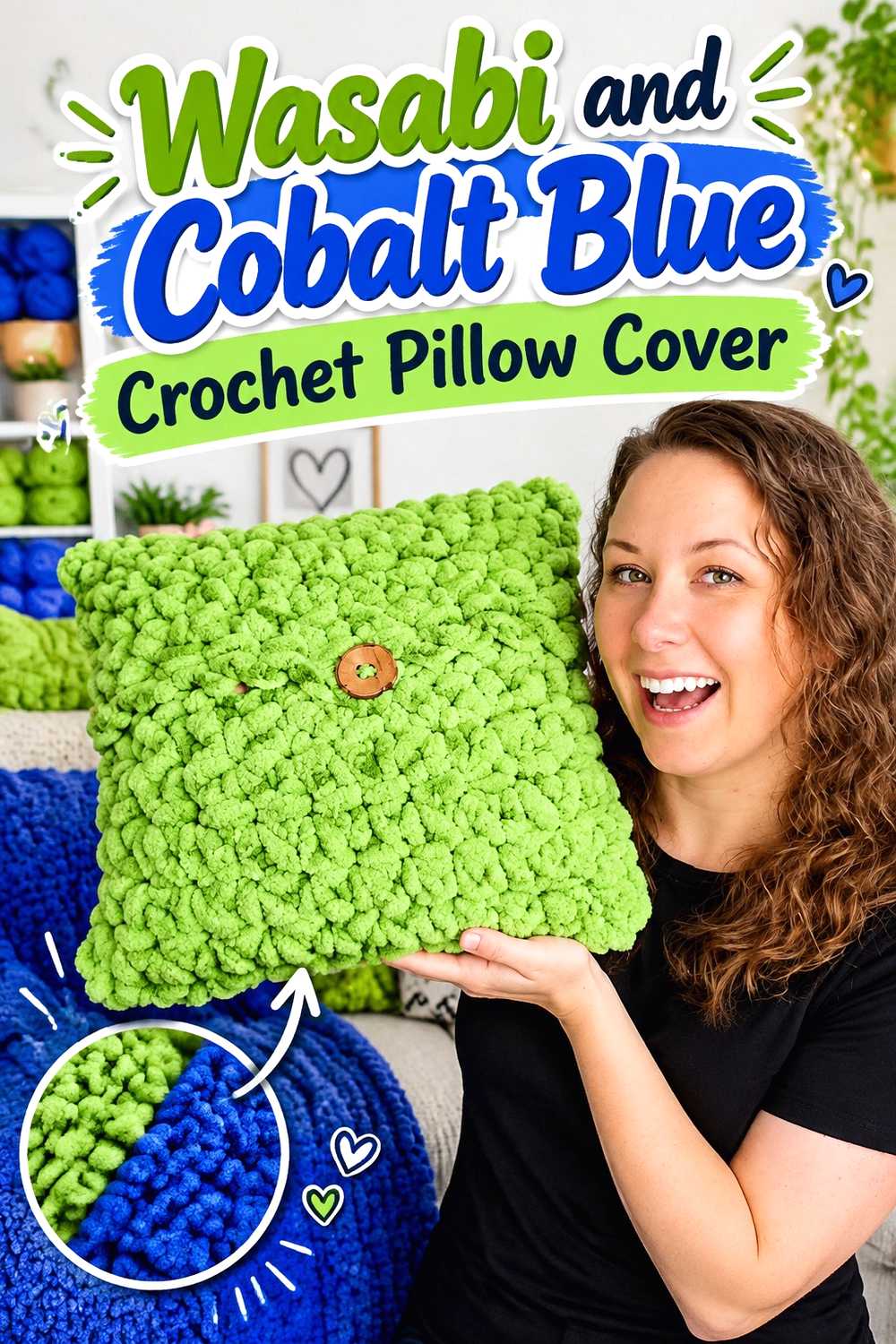 10. Wasabi And Cobalt Blue Crochet Pillow Cover