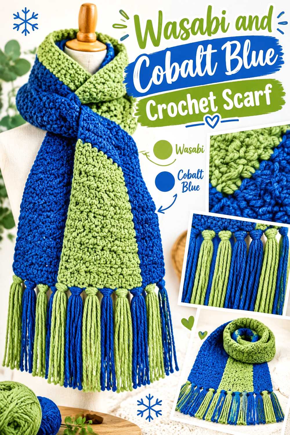 5. Wasabi And Cobalt Blue Crochet Scarf