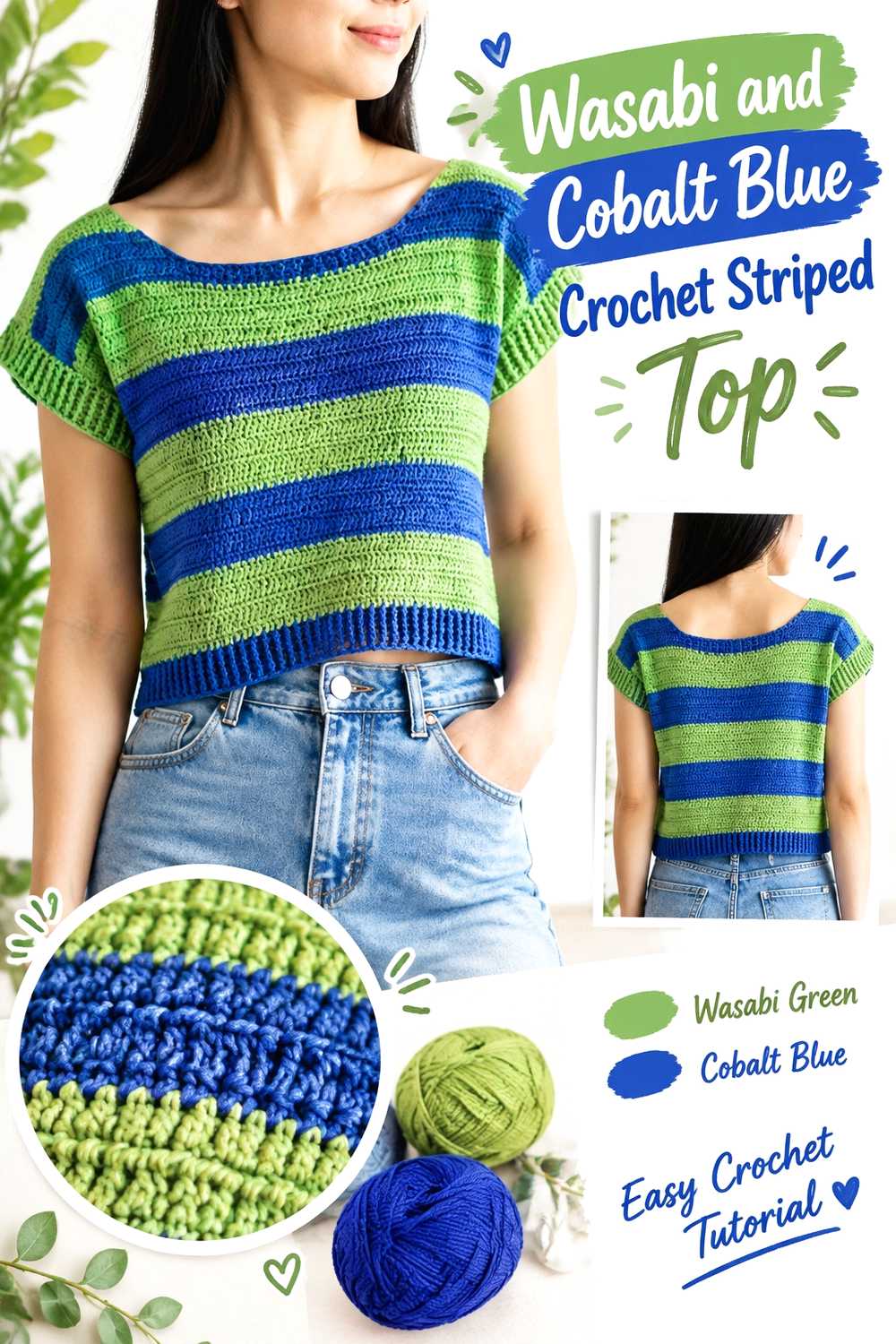 11. Wasabi And Cobalt Blue Crochet Striped Top