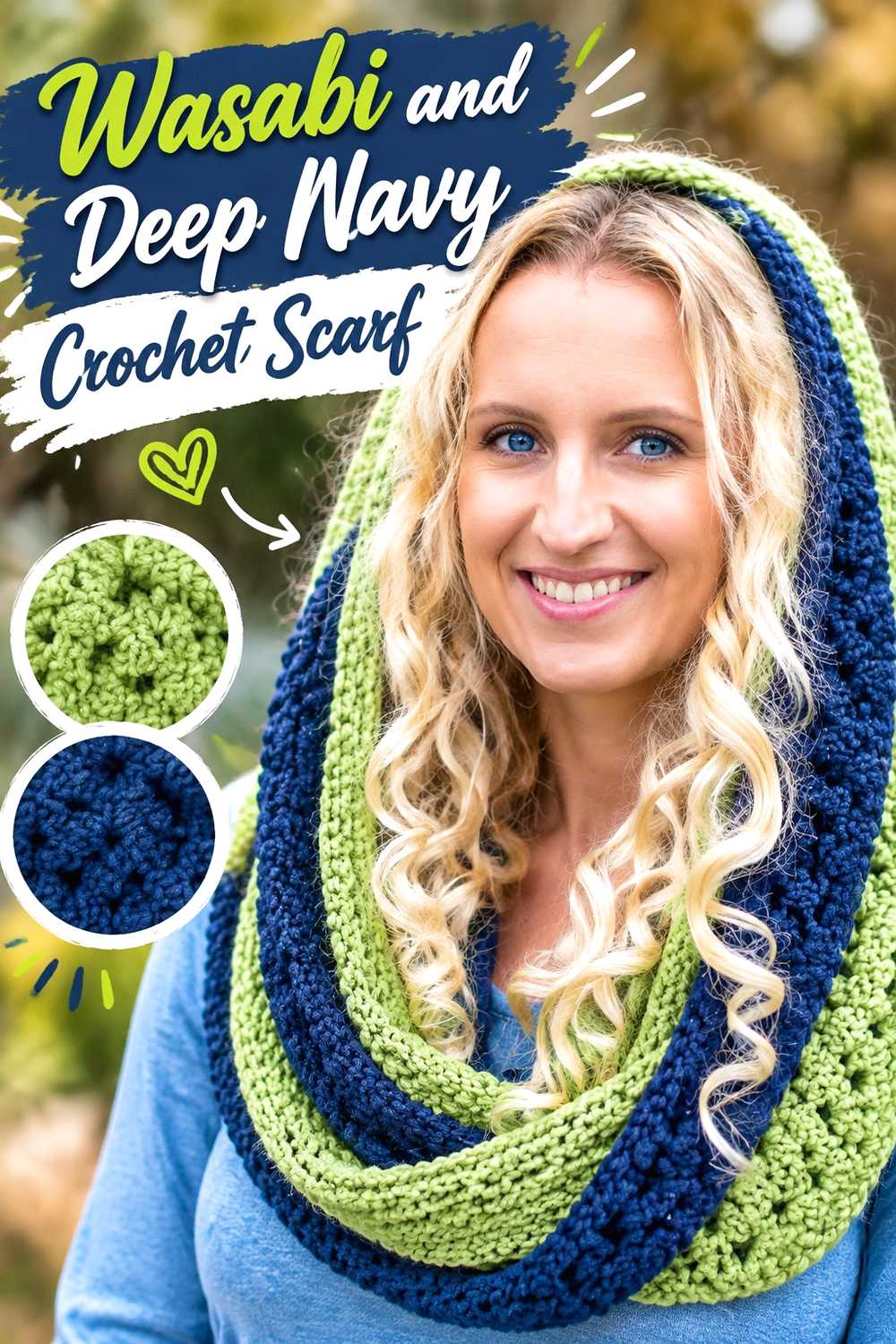 7. Wasabi And Deep Navy Crochet Scarf