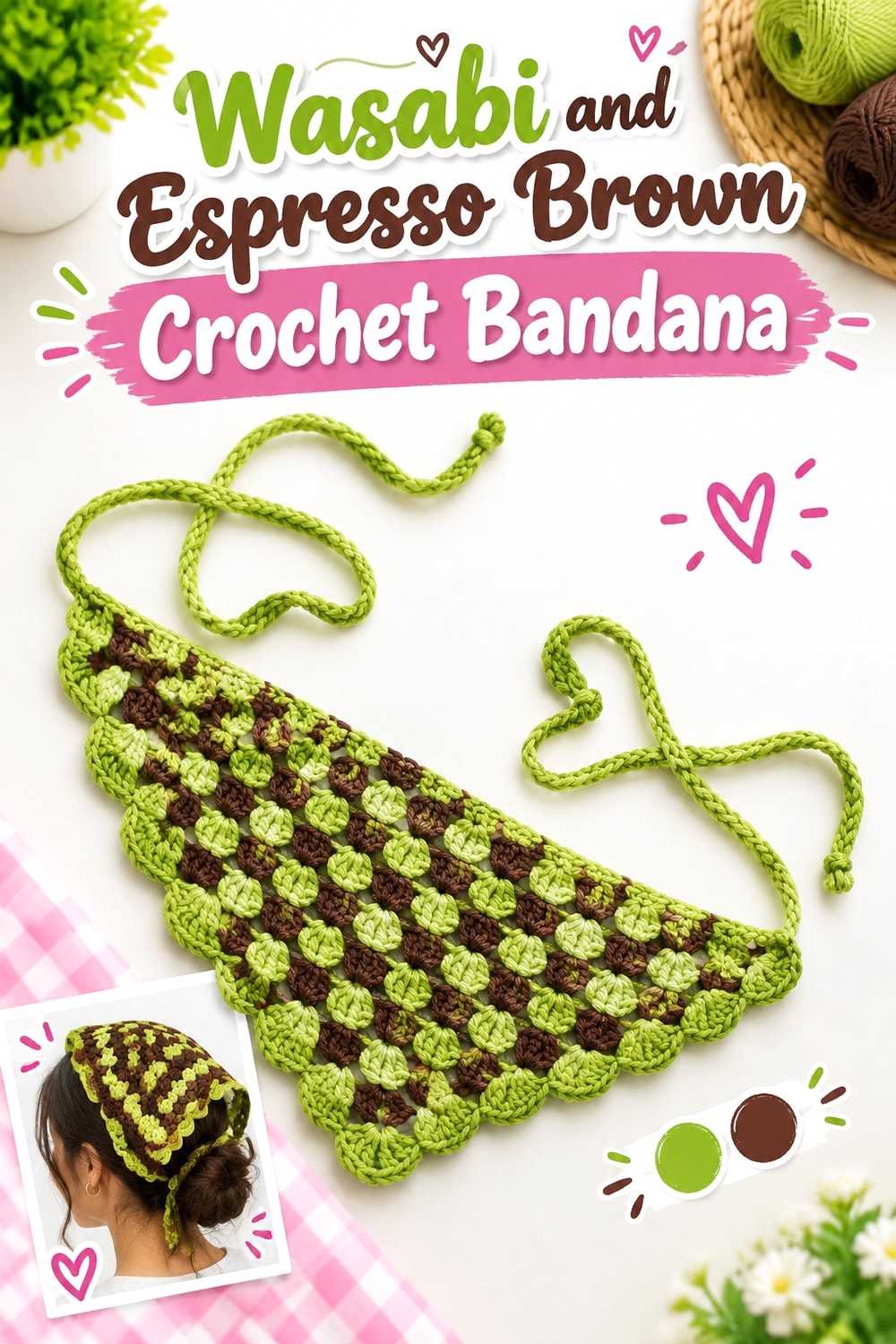 16. Wasabi And Espresso Brown Crochet Bandana