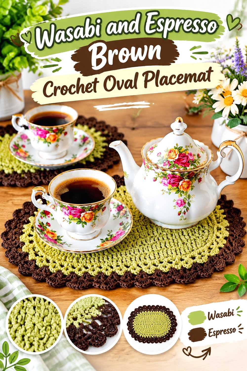 14. Wasabi And Espresso Brown Crochet Oval Placemat
