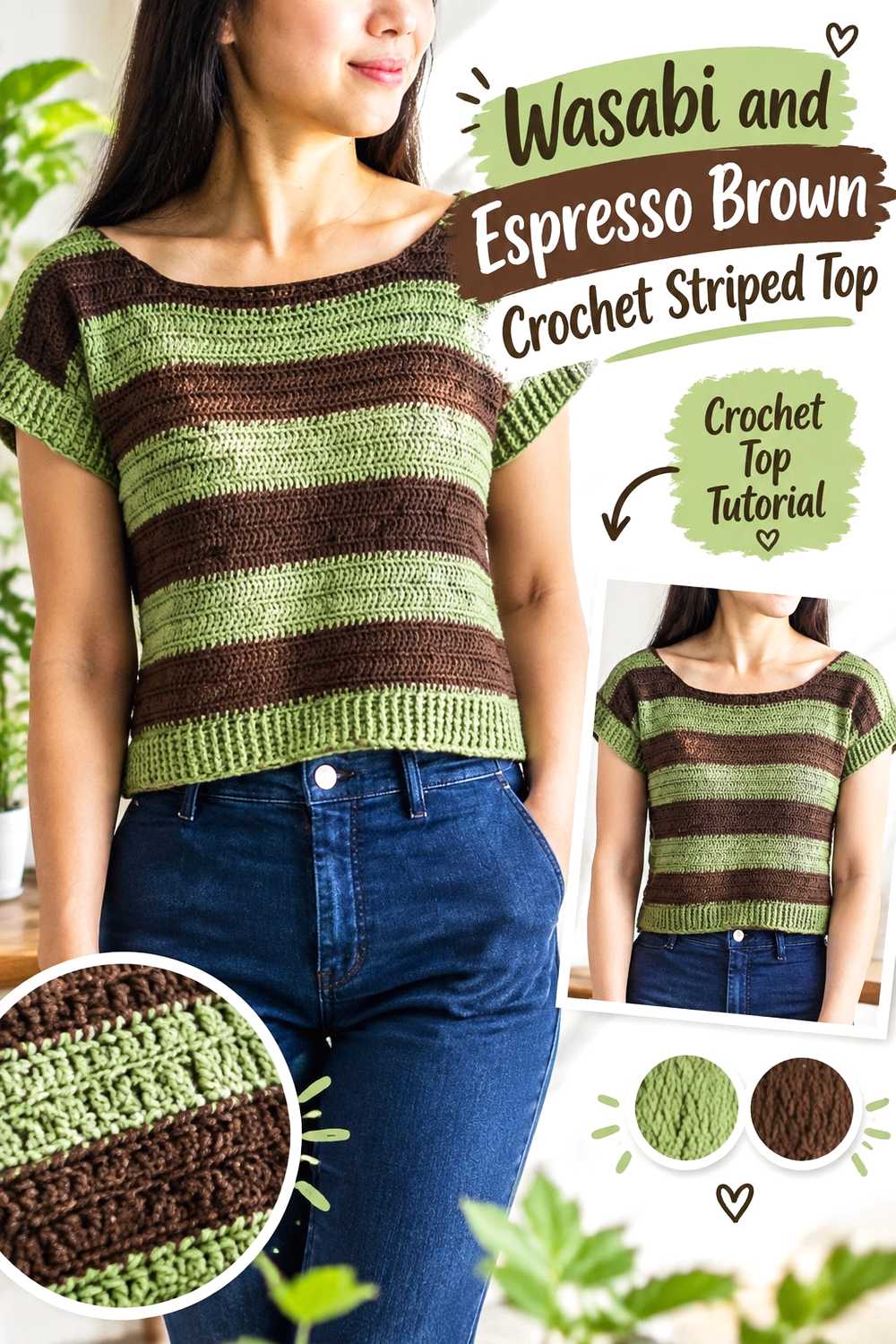 9. Wasabi And Espresso Brown Crochet Striped Top