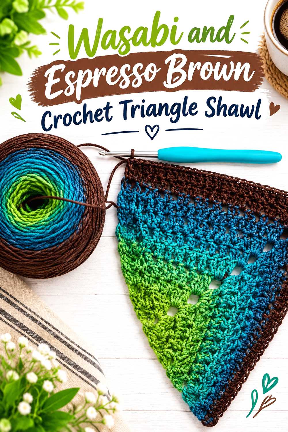13. Wasabi And Espresso Brown Crochet Triangle Shawl