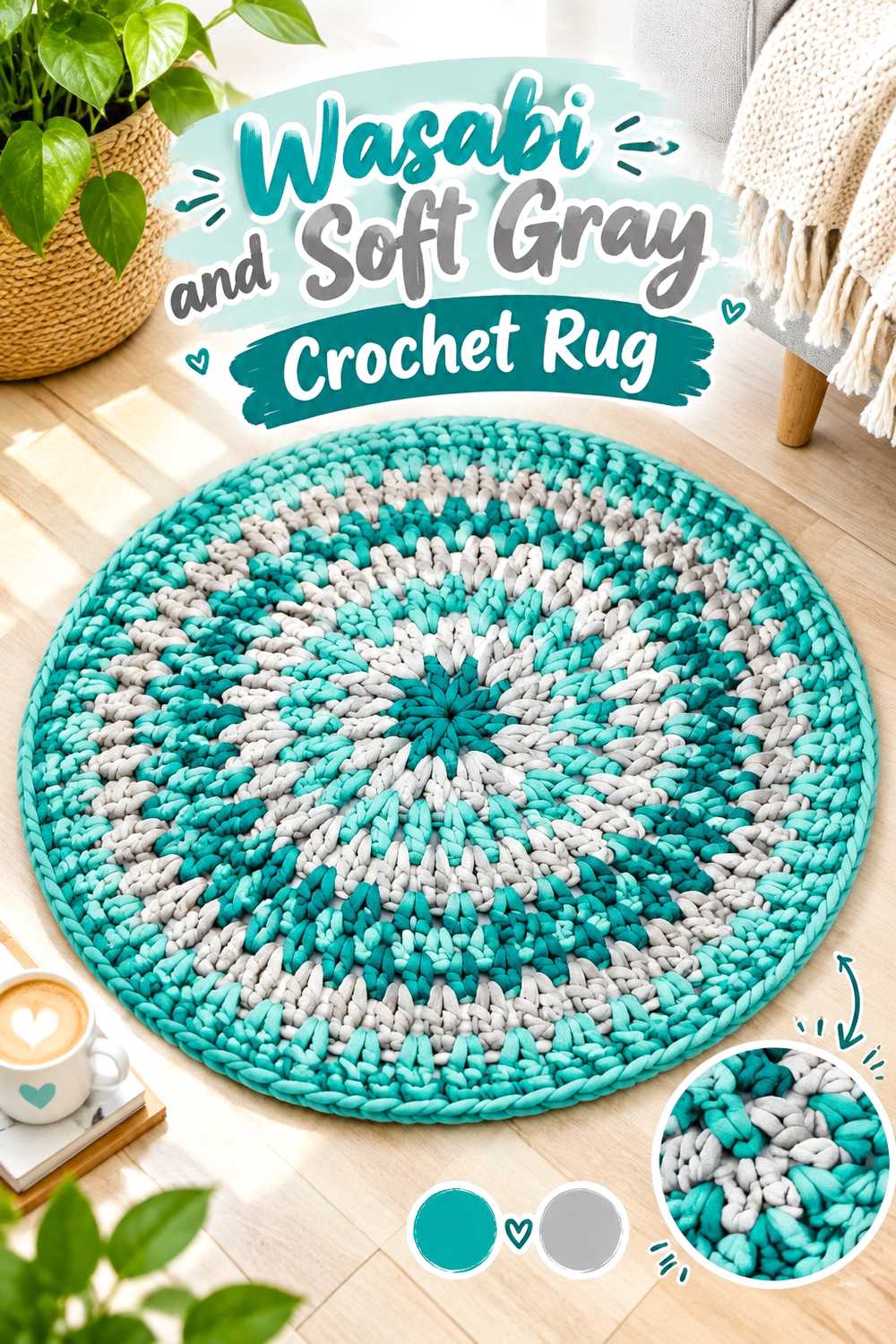 17. Wasabi And Soft Gray Crochet Rug
