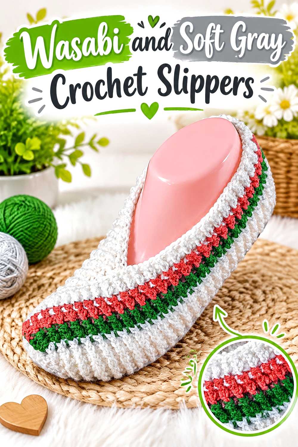 7. Wasabi And Soft Gray Crochet Slippers