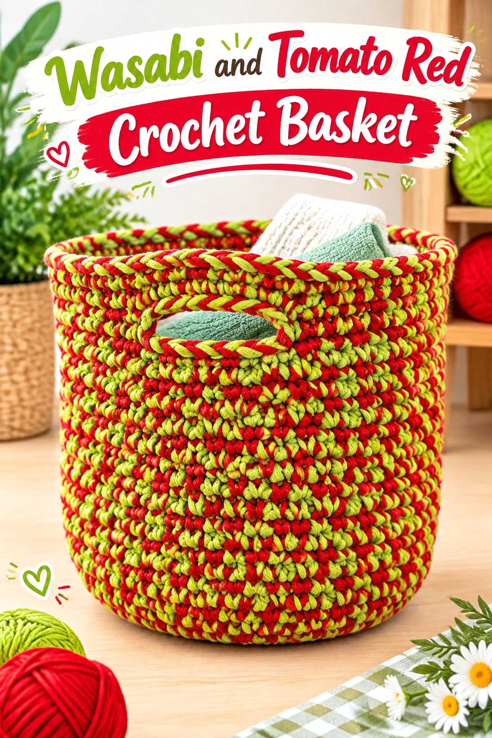8. Wasabi And Tomato Red Crochet Basket