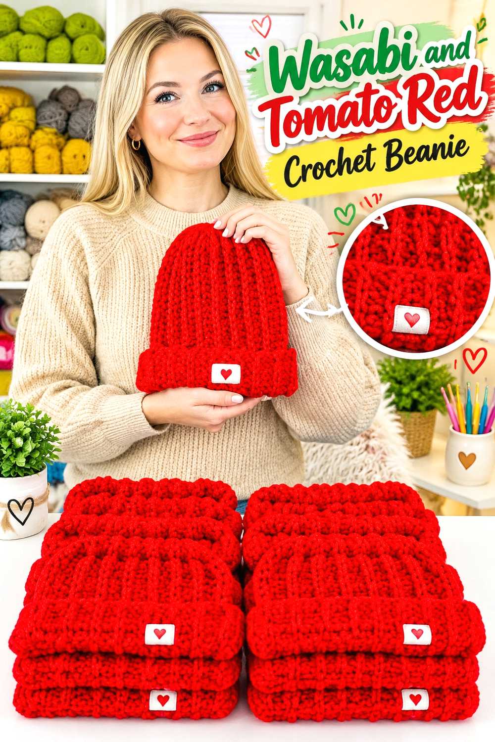 6. Wasabi And Tomato Red Crochet Beanie