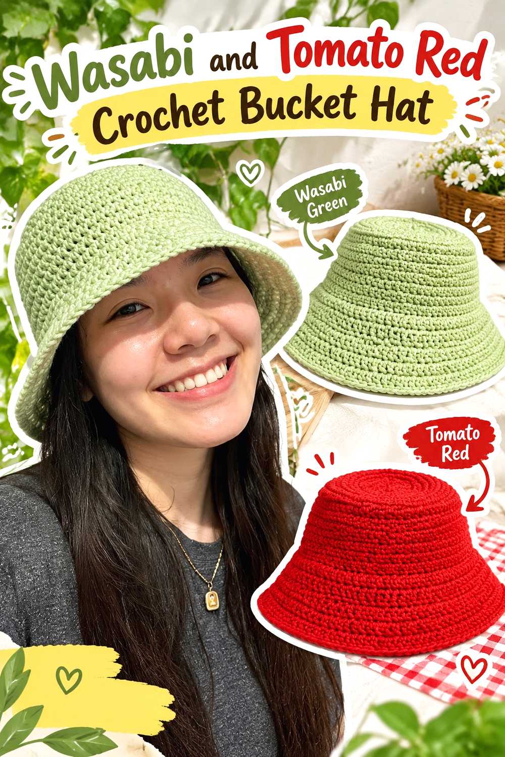 4. Wasabi And Tomato Red Crochet Bucket Hat
