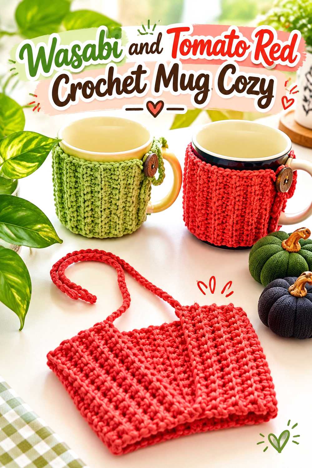 14. Wasabi And Tomato Red Crochet Mug Cozy
