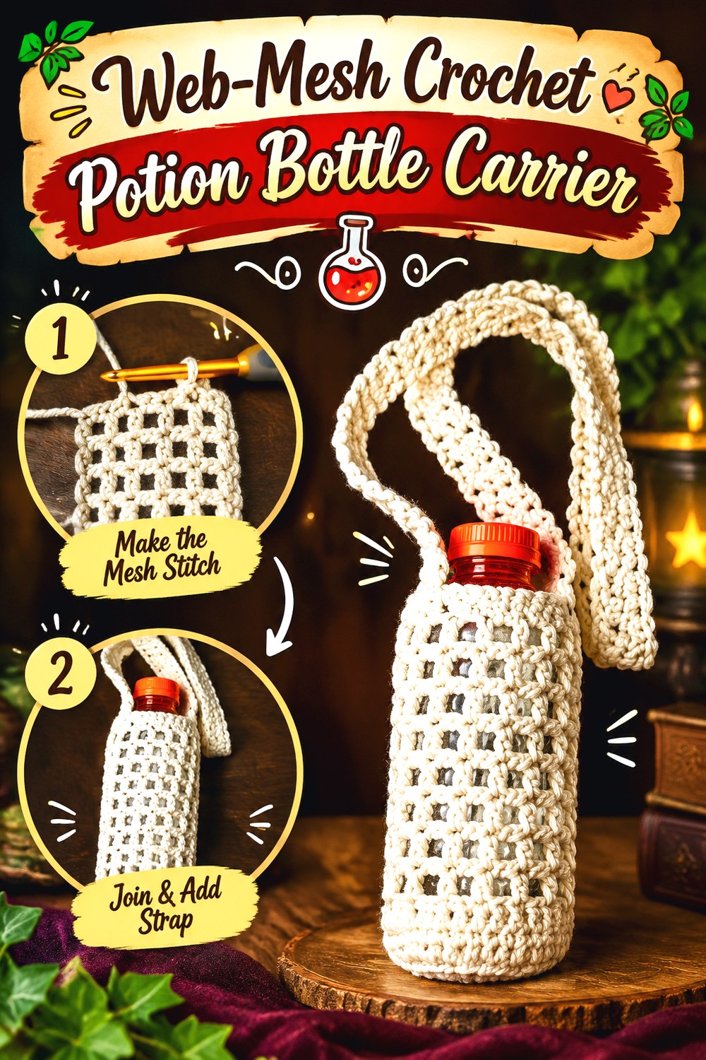 Web Mesh Crochet Potion Bottle Carrier