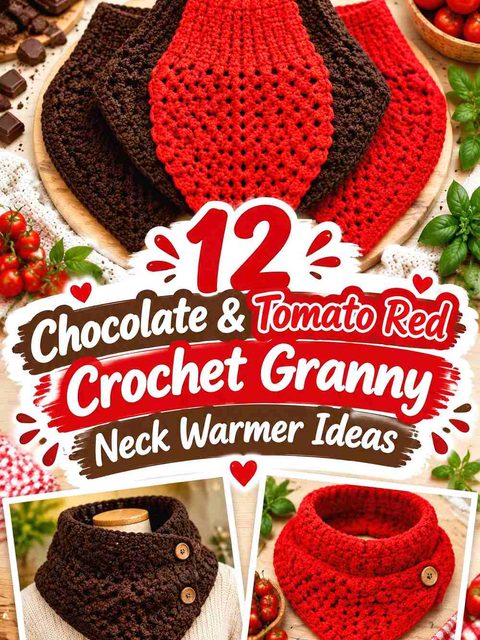 12 Chocolate & Tomato Red Crochet Granny Neck Warmer Ideas