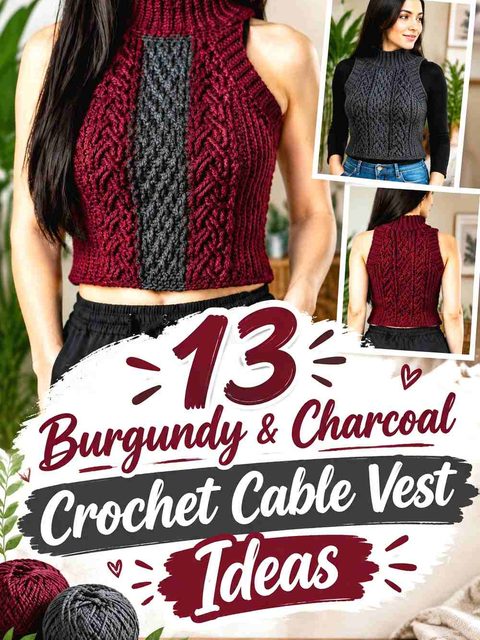 13 Burgundy & Charcoal Crochet Cable Vest Ideas