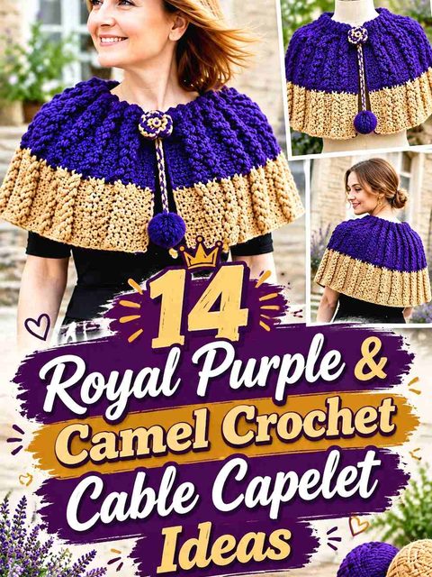 14 Royal Purple & Camel Crochet Cable Capelet Ideas