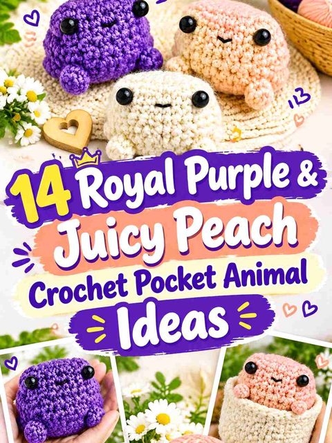 14 Royal Purple & Juicy Peach Crochet Pocket Animal Ideas