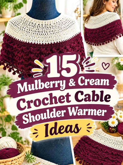 15 Mulberry & Cream Crochet Cable Shoulder Warmer Ideas