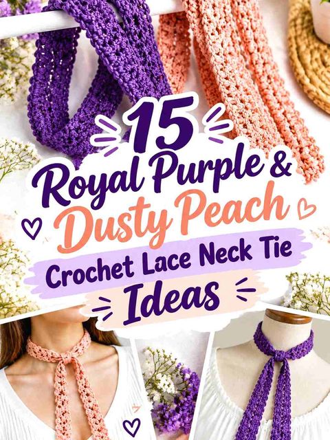 15 Royal Purple & Dusty Peach Crochet Lace Neck Tie Ideas