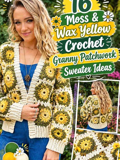 16 Moss & Wax Yellow Crochet Granny Patchwork Sweater Ideas