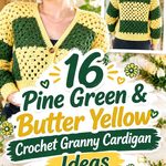 16 Pine Green & Butter Yellow Crochet Granny Cardigan Ideas