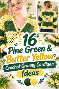 16 Pine Green & Butter Yellow Crochet Granny Cardigan Ideas