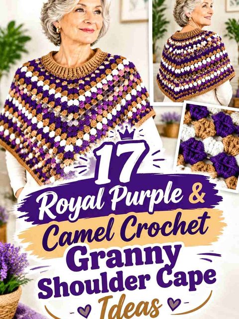 17 Royal Purple & Camel Crochet Granny Shoulder Cape Ideas