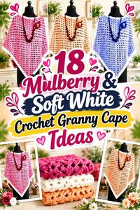 18 Mulberry & Soft White Crochet Granny Cape Ideas