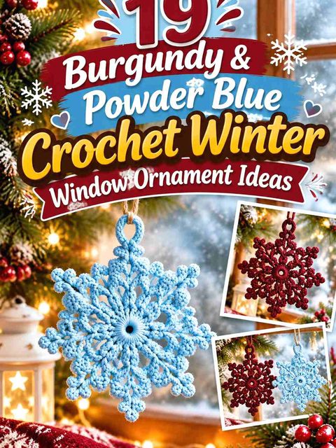 19 Burgundy & Powder Blue Crochet Winter Window Ornament Ideas