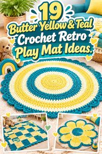 19 Butter Yellow & Teal Crochet Retro Play Mat Ideas
