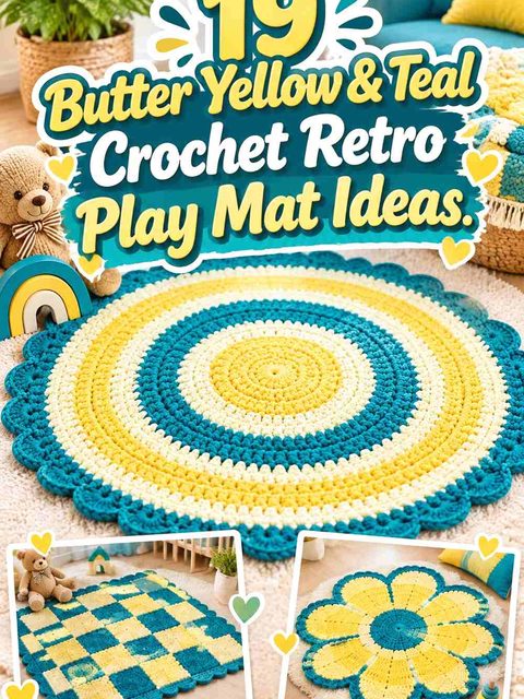 19 Butter Yellow & Teal Crochet Retro Play Mat Ideas