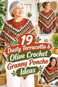 19 Dusty Terracotta & Olive Crochet Granny Poncho Ideas