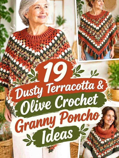 19 Dusty Terracotta & Olive Crochet Granny Poncho Ideas
