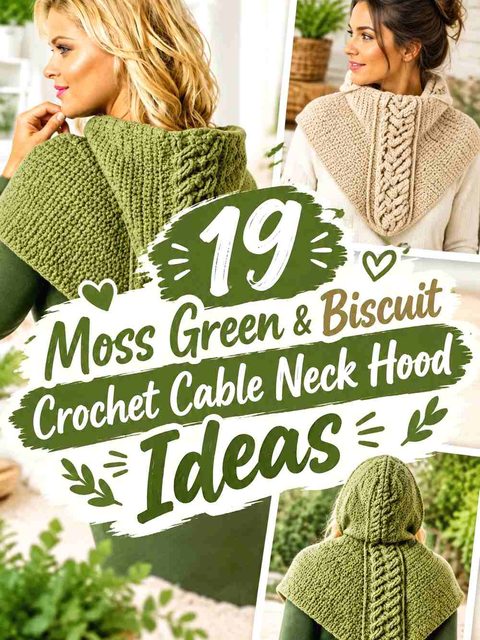19 Moss Green & Biscuit Crochet Cable Neck Hood Ideas