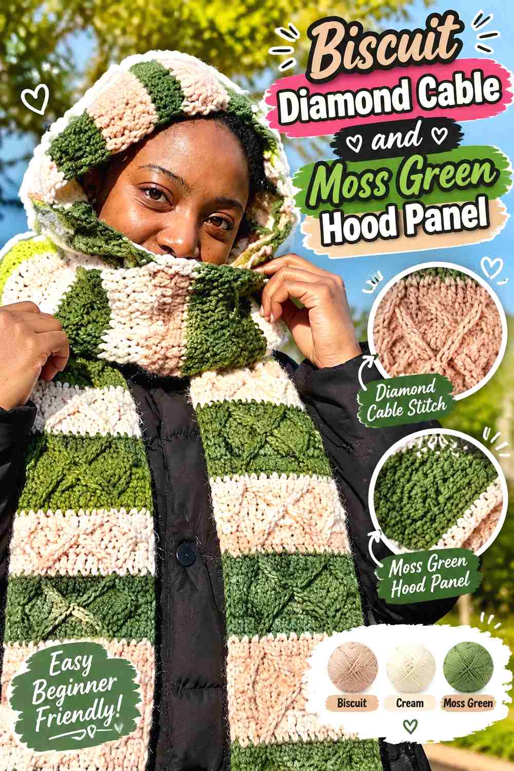 10. Biscuit Diamond Cable and Moss Green Hood Panel