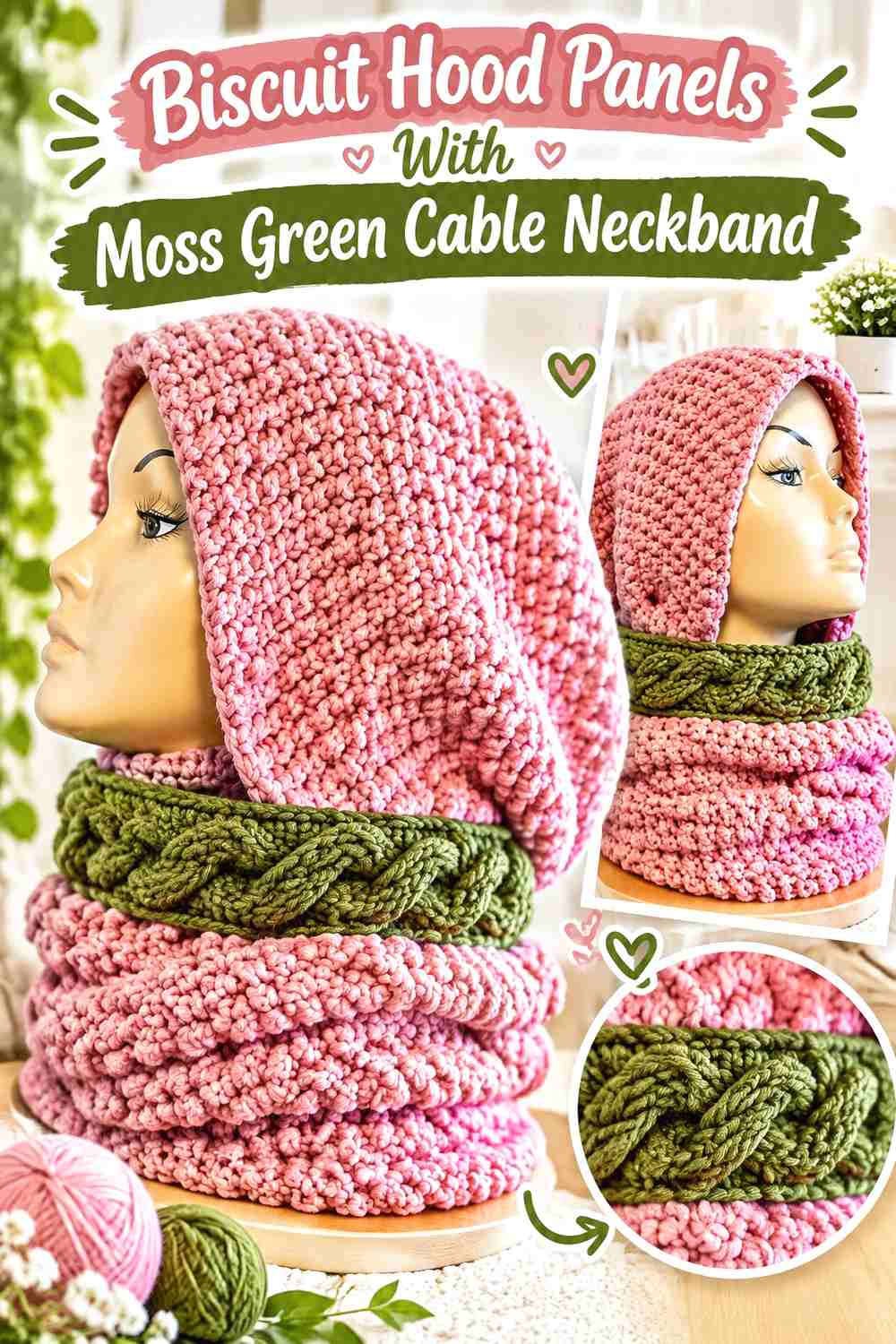 4. Biscuit Hood Panels With Moss Green Cable Neckband